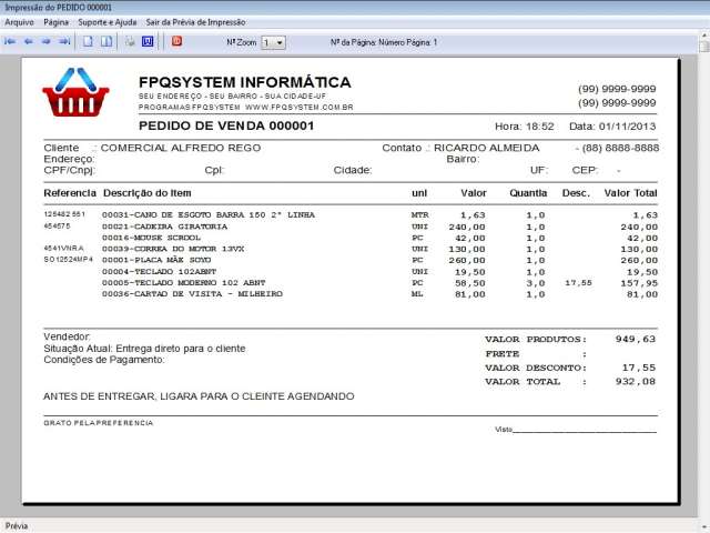 Programa Controle de Estoque e Pedido de Vendas v1.0 - FpqSystem