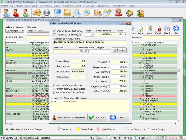 Programa Controle de Estoque e Pedido de Vendas v1.0 - FpqSystem