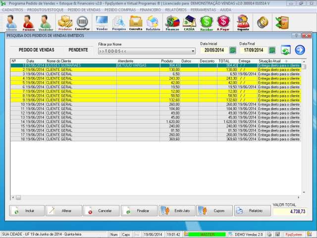 Programa Controle de Estoque, Pedido de Vendas e Financeiro v2.0